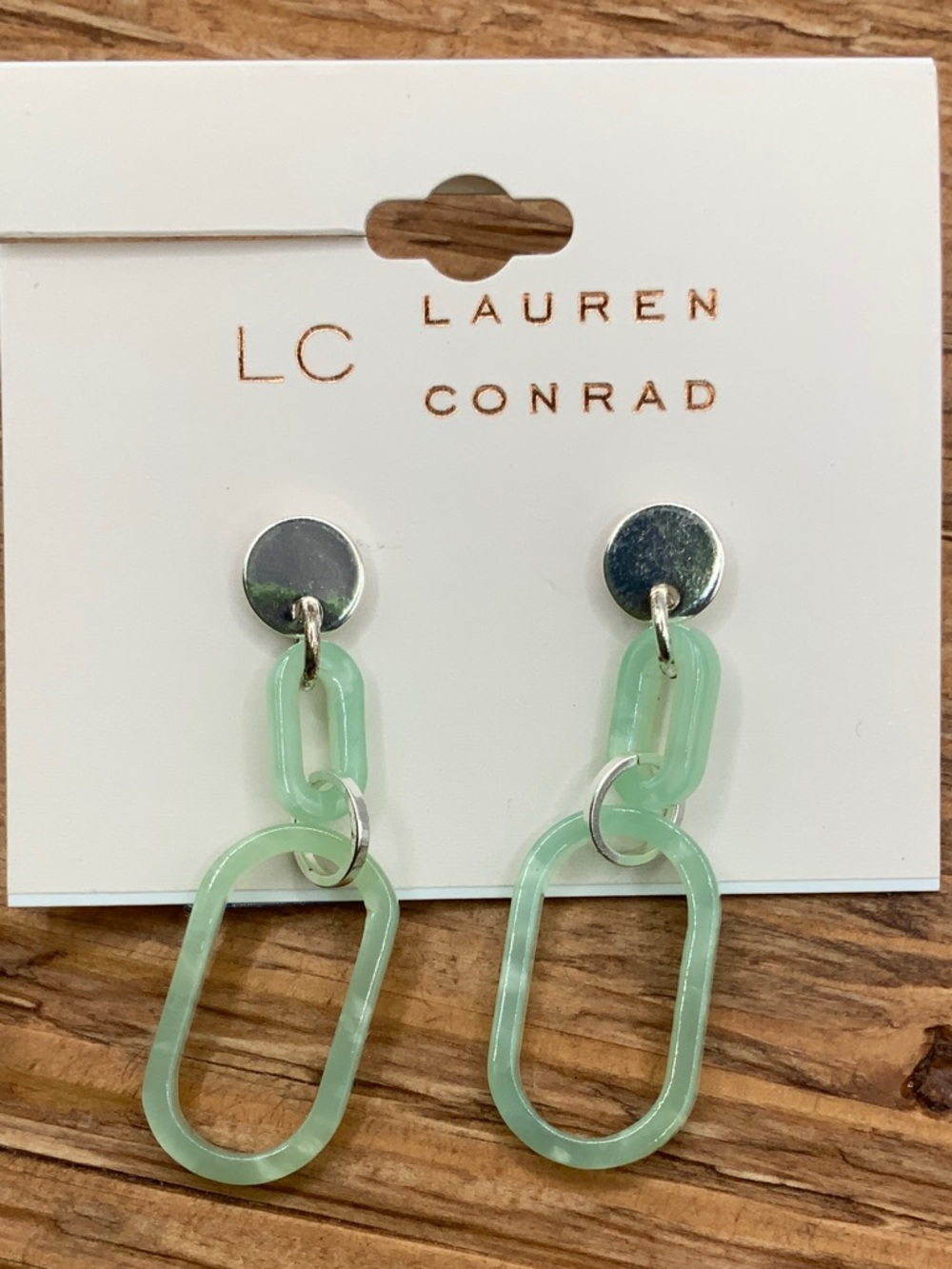 LC Lauren Conrad Mint Green Acrylic Chain-Link Dangling Oval Earrings
